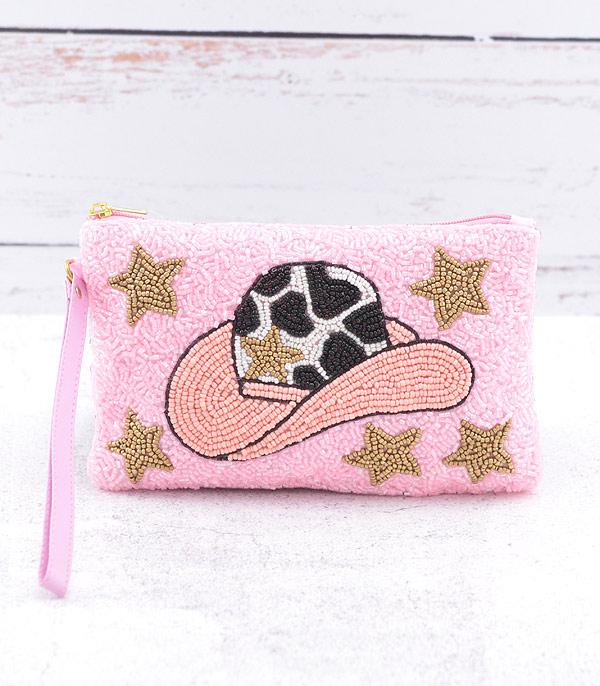 HANDBAGS :: WALLETS | SMALL ACCESSORIES :: Wholesale Beaded Cowgirl Hat Wristlet Bag