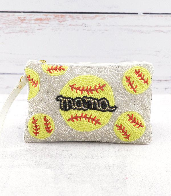 HANDBAGS :: WALLETS | SMALL ACCESSORIES :: Wholesale Softball Mama Bead Wristlet Bag