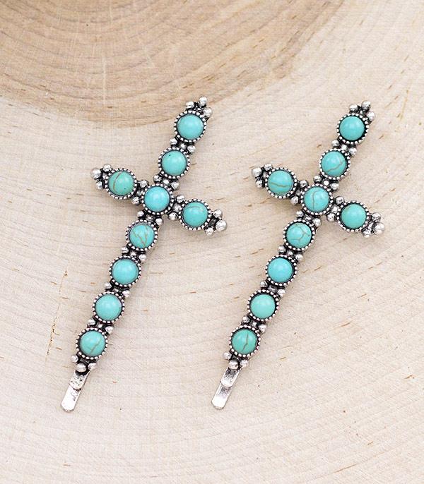 HATS I HAIR ACC :: HAIR ACCESSORIES :: Wholesale Turquoise Cross Hair Bobby Pin Set