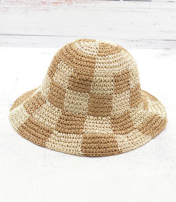 HATS I HAIR ACC :: RANCHER| STRAW HAT :: Wholesale Checkered Straw Bucket Hat