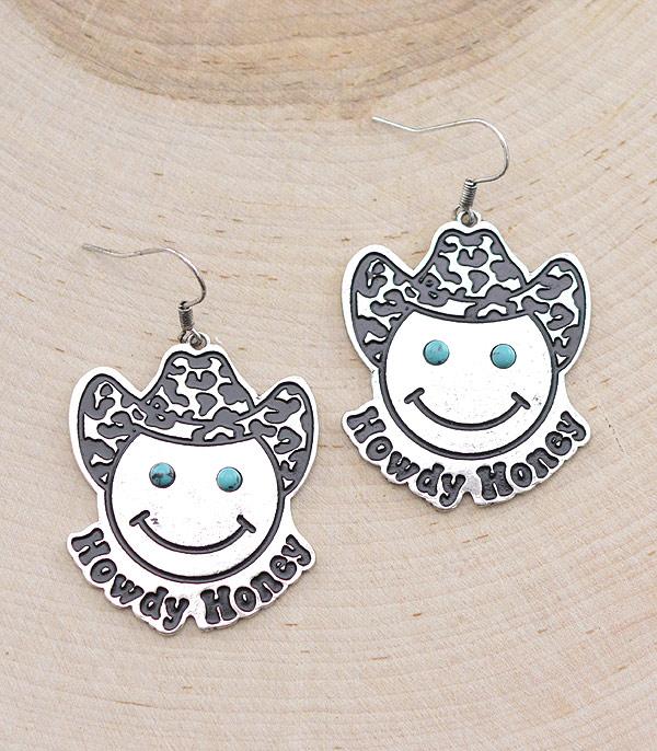 EARRINGS :: WESTERN HOOK EARRINGS :: Wholesale Howdy Honey Smile Face Earrings