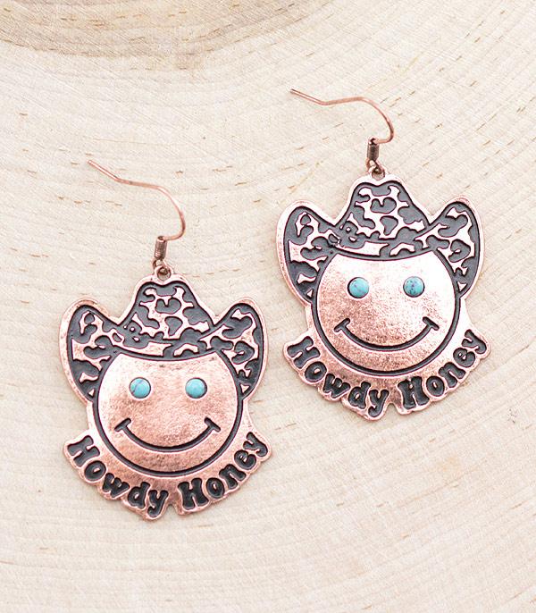 EARRINGS :: WESTERN HOOK EARRINGS :: Wholesale Howdy Honey Smile Face Earrings