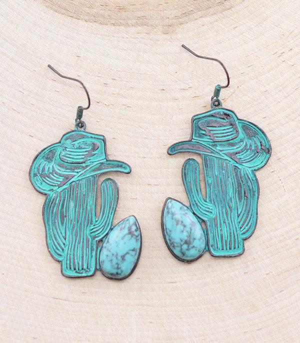 EARRINGS :: WESTERN HOOK EARRINGS :: Wholesale Turquoise Cactus Earrings