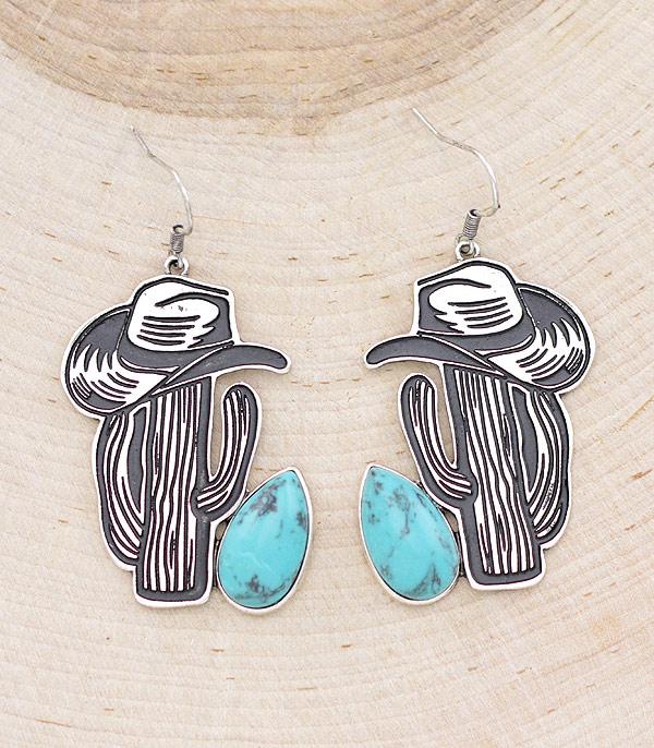 EARRINGS :: WESTERN HOOK EARRINGS :: Wholesale Turquoise Cactus Earrings