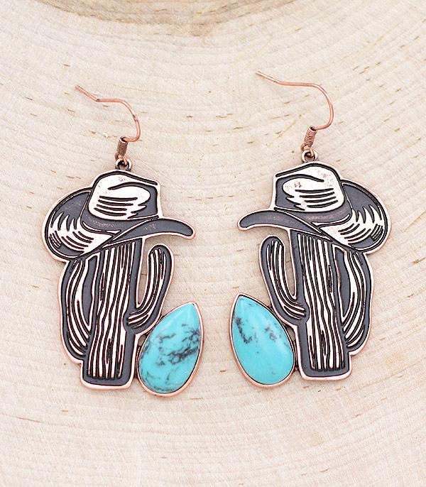 EARRINGS :: WESTERN HOOK EARRINGS :: Wholesale Turquoise Cactus Earrings