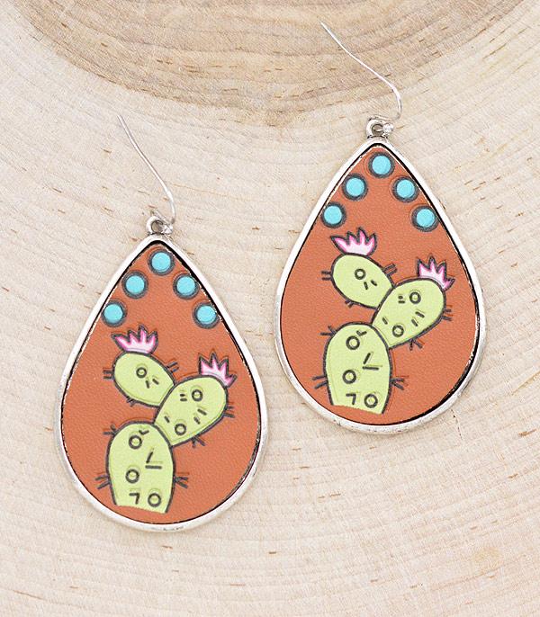 EARRINGS :: TRENDY EARRINGS :: Wholesale Cactus Faux Leather Teardrop Earrings