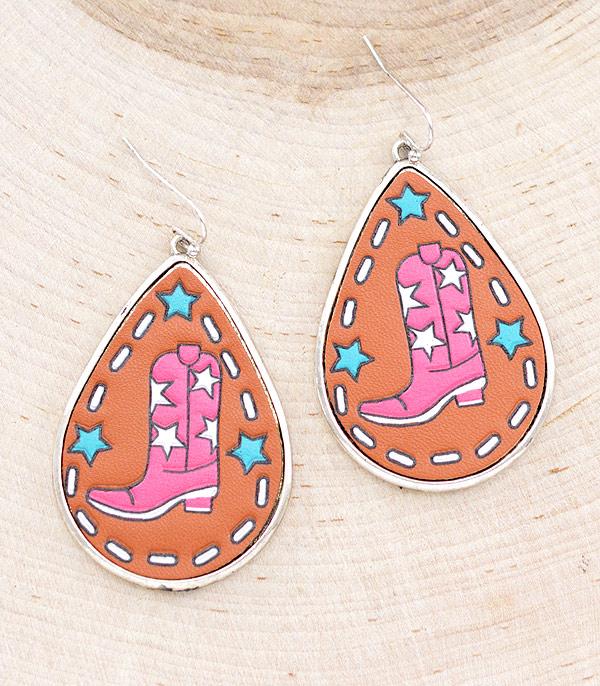 EARRINGS :: WESTERN HOOK EARRINGS :: Wholesale Faux Leather Cow Girl Boots Earrings