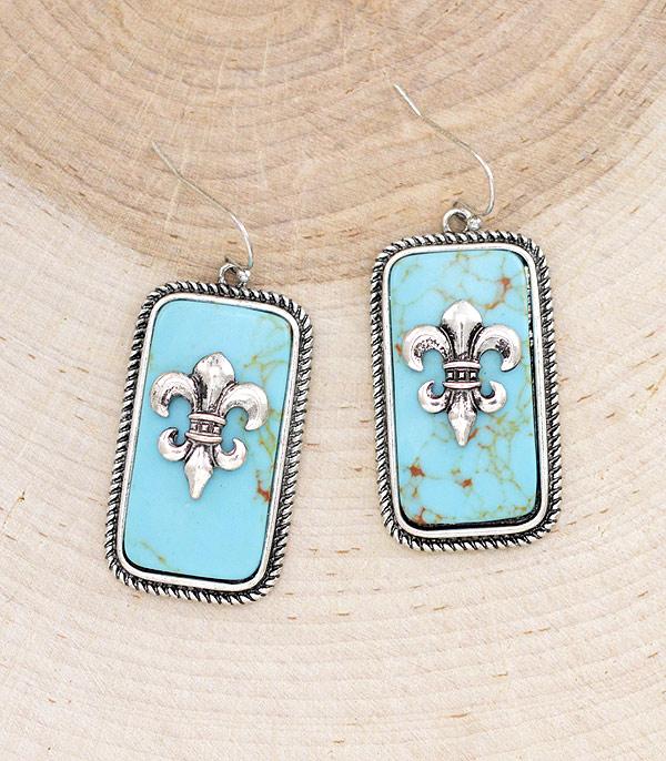 EARRINGS :: WESTERN HOOK EARRINGS :: Wholesale Turquoise Fleur De Lis Earrings