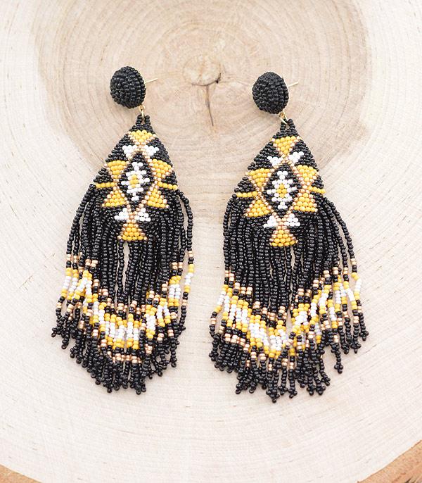 EARRINGS :: TRENDY EARRINGS :: Wholesale Western Aztec Seed Bead Tassel Earrings