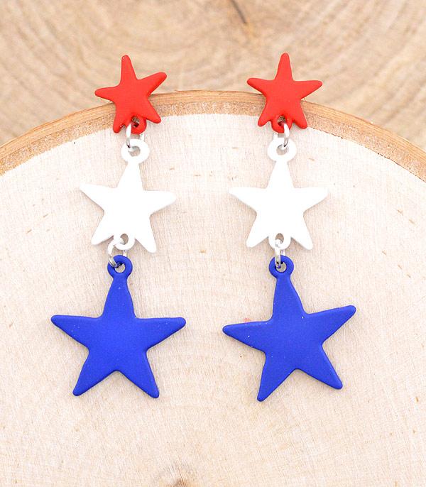 New Arrival :: Wholesale Patriotic Star Drop Earrings