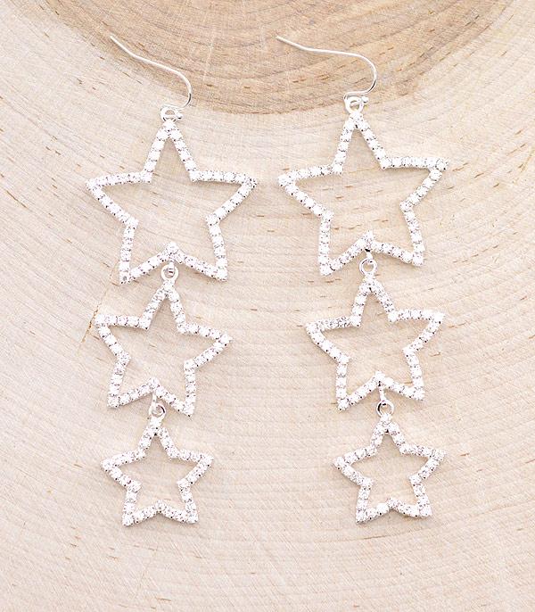 <font color=RED>RED,WHITE, AND BLUE</font> :: Rhinestone Star Drop Earrings