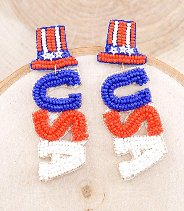 <font color=RED>RED,WHITE, AND BLUE</font> :: Wholesale USA Beaded Earrings