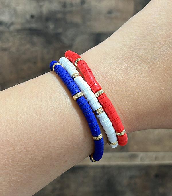 <font color=RED>RED,WHITE, AND BLUE</font> :: Wholesale USA Color Beaded Bracelet Set