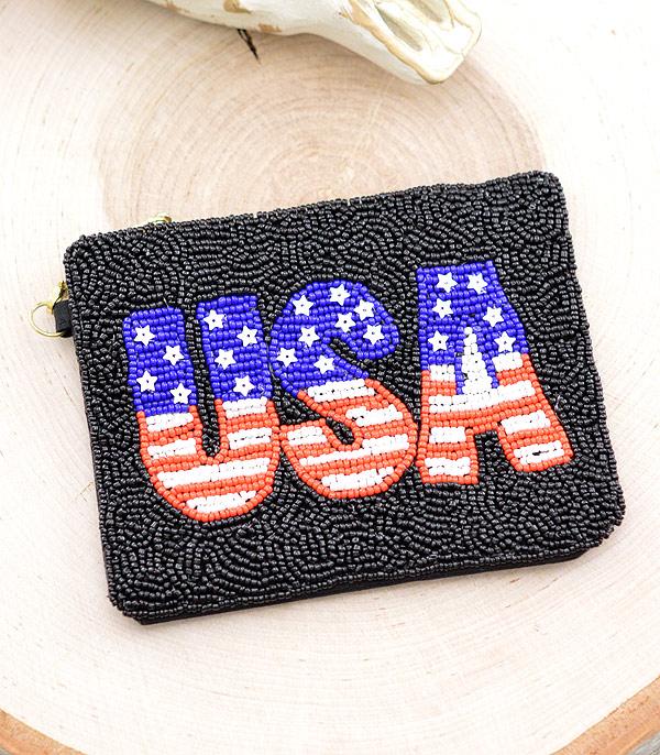 <font color=RED>RED,WHITE, AND BLUE</font> :: Wholesale USA Beaded Coin Purse