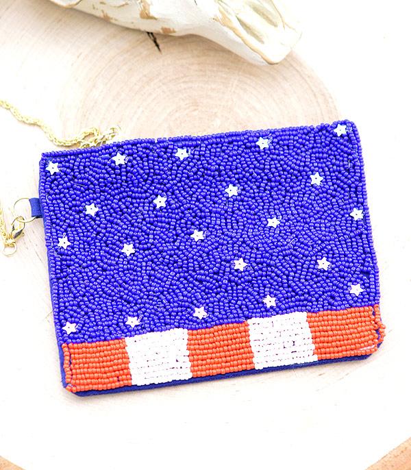 <font color=RED>RED,WHITE, AND BLUE</font> :: Wholesale USA Beaded Coin Purse