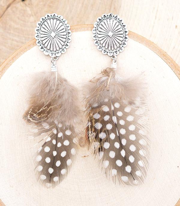 EARRINGS :: WESTERN POST EARRINGS :: Wholesale Tipi Brand Concho Feather Earrings