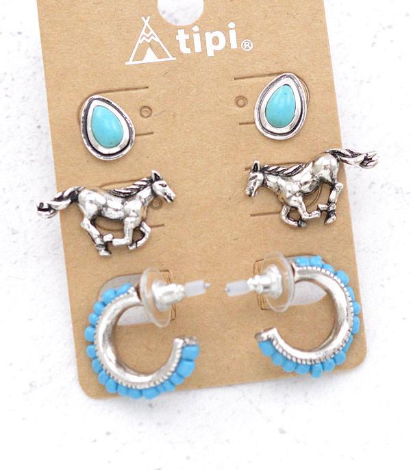 EARRINGS :: POST EARRINGS :: Wholesale Western Stud Hoop Earrings Set