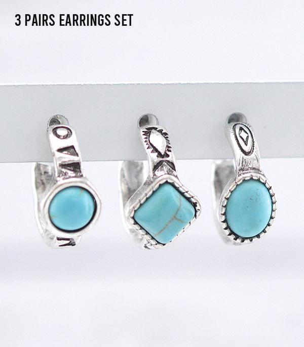 EARRINGS :: HOOP EARRINGS :: Wholesale Western Turquoise Hoop Earrings Set