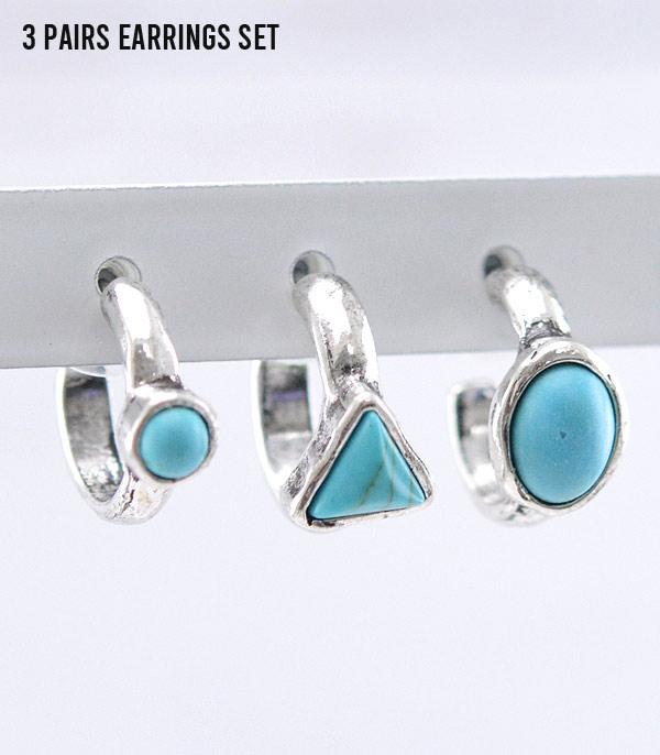 New Arrival :: Wholesale Tipi Brand Turquoise Hoop Earrings Set