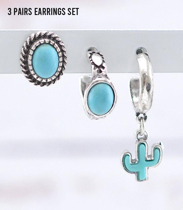 EARRINGS :: HOOP EARRINGS :: Wholesale Western Turquoise Stud Earrings Set