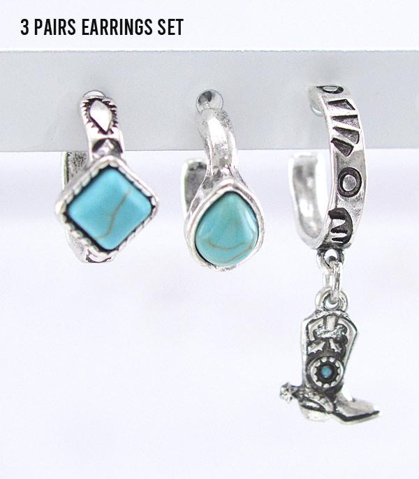 EARRINGS :: HOOP EARRINGS :: Wholesale Western Turquoise Hoop Earrings Set