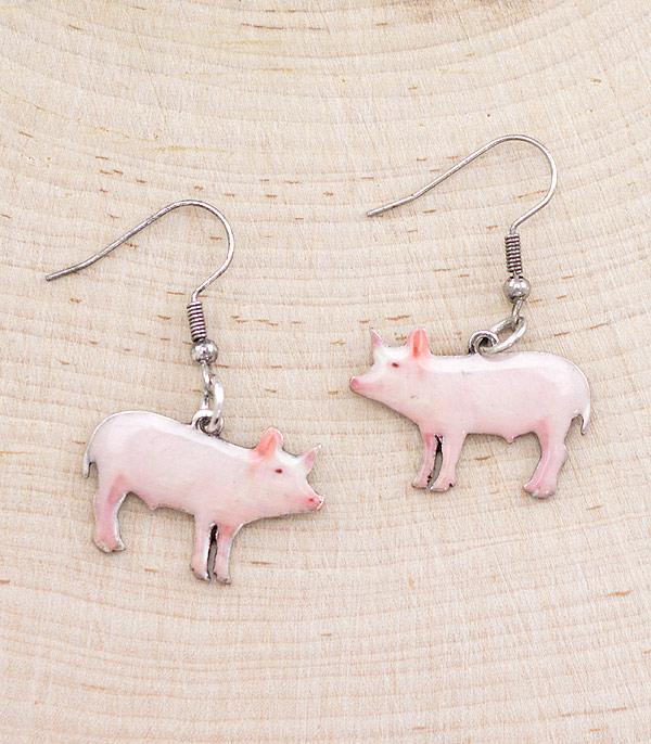 EARRINGS :: HOOP EARRINGS :: Wholesale Farm Animal Pig Dangle Earrings