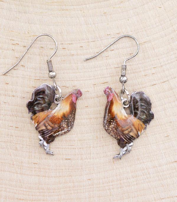 EARRINGS :: TRENDY EARRINGS :: Wholesale Farm Animal Rooster Dangle Earrings