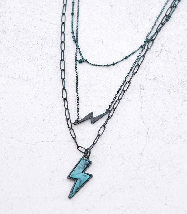 NECKLACES :: TRENDY :: Wholesale Western Lightning Bolt Layered Necklace