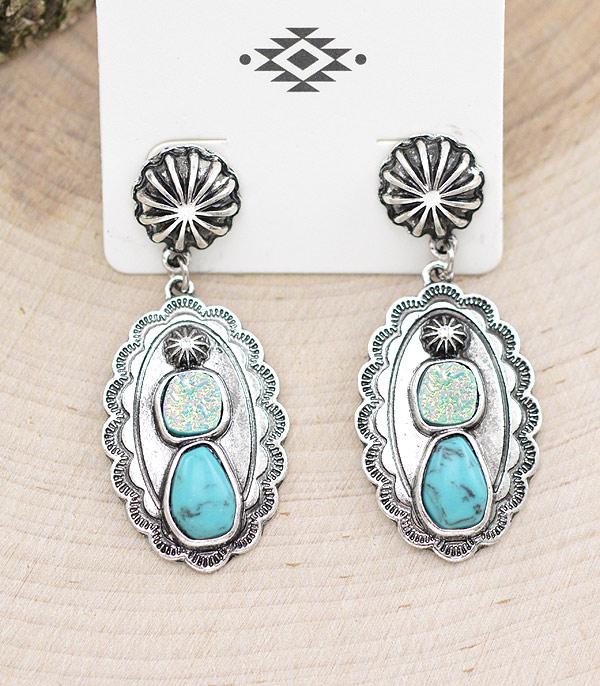 EARRINGS :: WESTERN POST EARRINGS :: Wholesale Western Druzy Turquoise Earrings