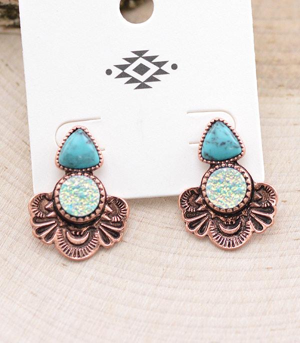 EARRINGS :: WESTERN POST EARRINGS :: Wholesale Western Druzy Turquoise Post Earrings