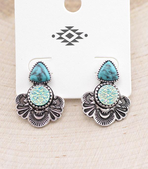 EARRINGS :: WESTERN POST EARRINGS :: Wholesale Western Druzy Turquoise Post Earrings