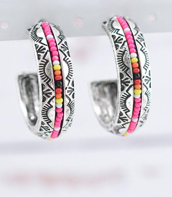 EARRINGS :: HOOP EARRINGS :: Wholesale Western Aztec Seed Bead Hoop Earrings