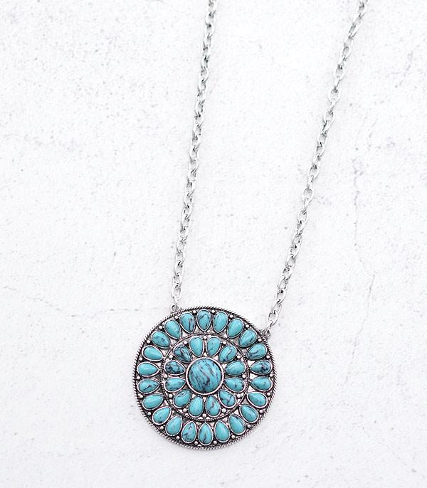 NECKLACES :: CHAIN WITH PENDANT :: Wholesale Turquoise Concho Pendant Necklace