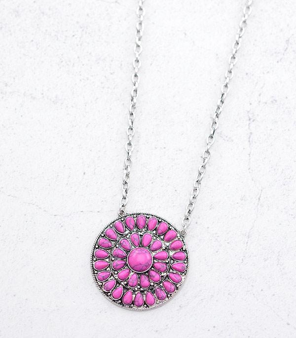 NECKLACES :: CHAIN WITH PENDANT :: Wholesale Western Semi Stone Concho Necklace