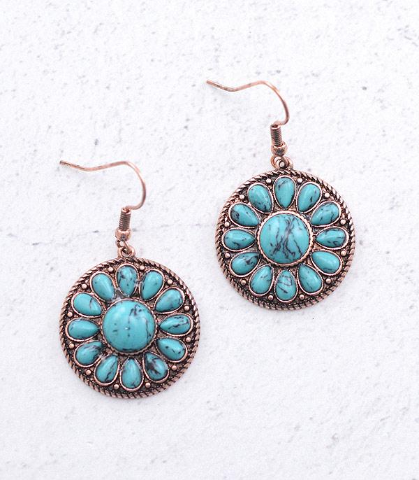 EARRINGS :: WESTERN HOOK EARRINGS :: Wholesale Western Semi Stone Concho Earrings