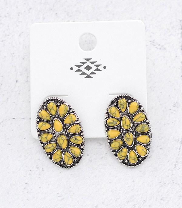 EARRINGS :: POST EARRINGS :: Wholesale Western Color Stone Concho Earrings