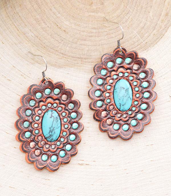 EARRINGS :: WESTERN HOOK EARRINGS :: Wholesale Western Teardrop Leather Earrings