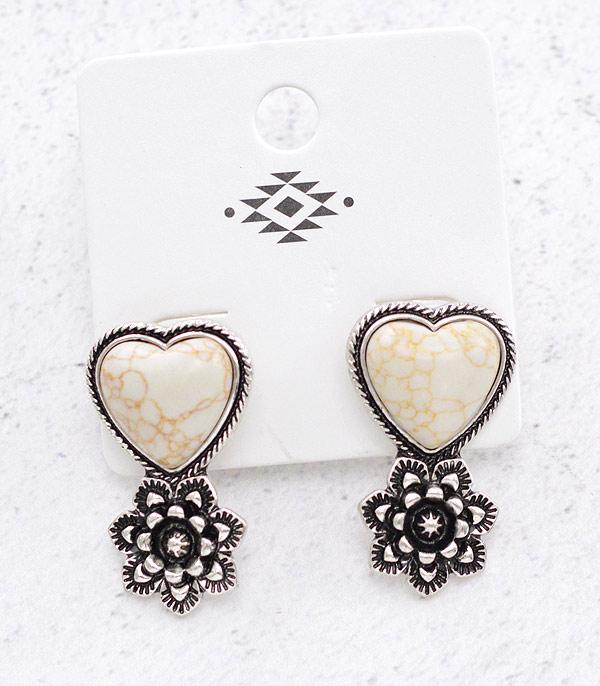 EARRINGS :: WESTERN POST EARRINGS :: Wholesale Western Semi Stone Heart Earrings