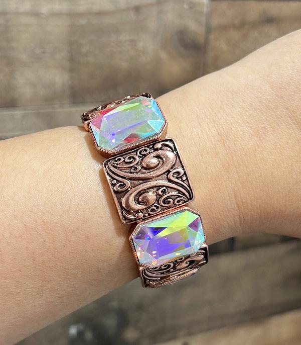 BRACELETS :: STRETCH :: Wholesale Tooled Look Glass Stone Bracelet