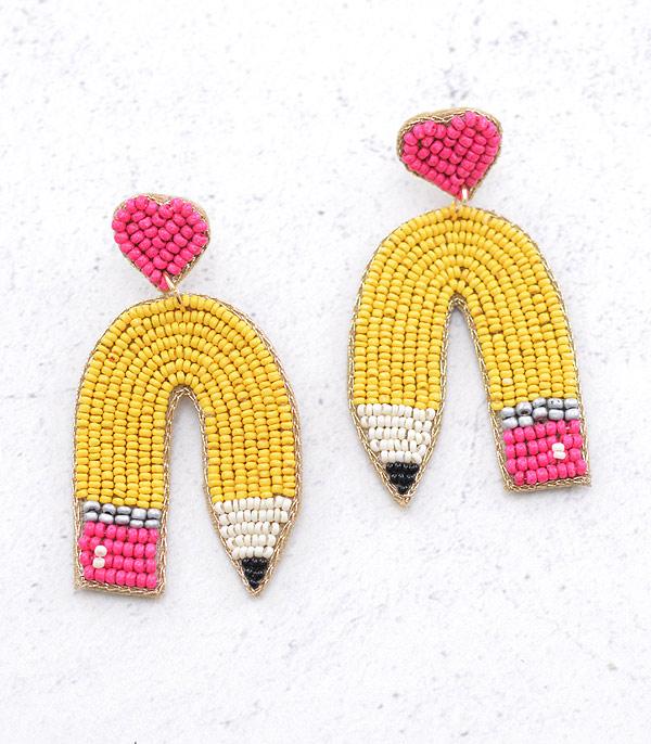 EARRINGS :: TRENDY EARRINGS :: Wholesale Beaded Teacher Pencil Earrings