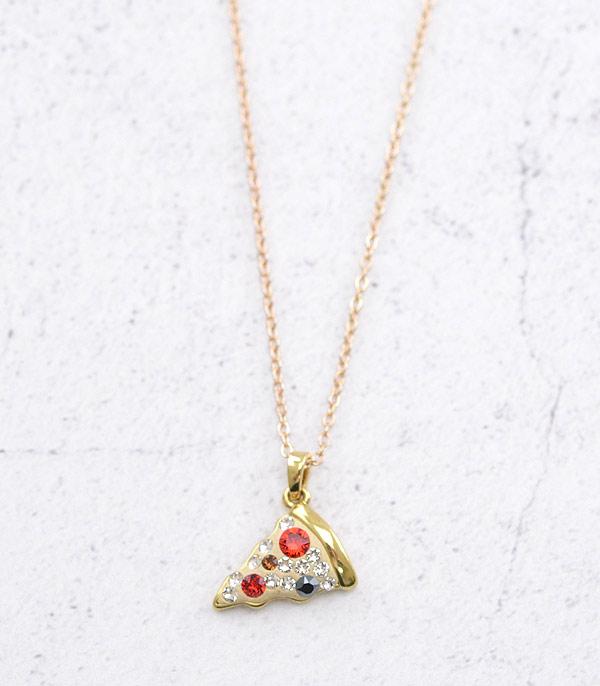 NECKLACES :: CHAIN WITH PENDANT :: Wholesale Crystal Pizza Necklace