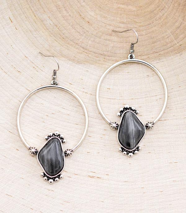 EARRINGS :: WESTERN HOOK EARRINGS :: Wholesale Western Semi Stone Hoop Earrings