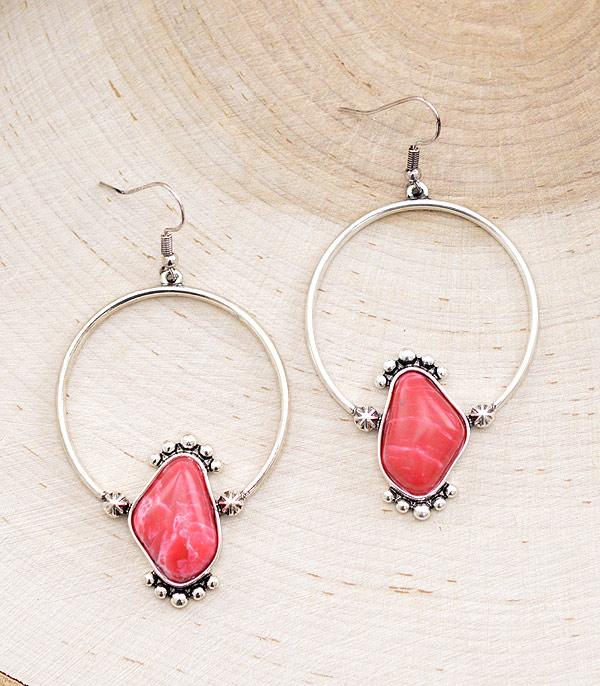 EARRINGS :: WESTERN HOOK EARRINGS :: Wholesale Western Semi Stone Hoop Earrings