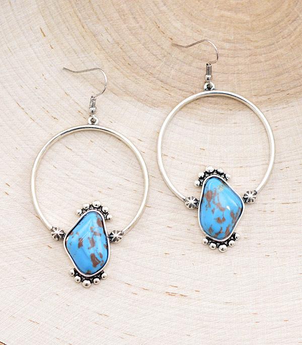 EARRINGS :: WESTERN HOOK EARRINGS :: Wholesale Western Turquoise Semi Stone Earrings