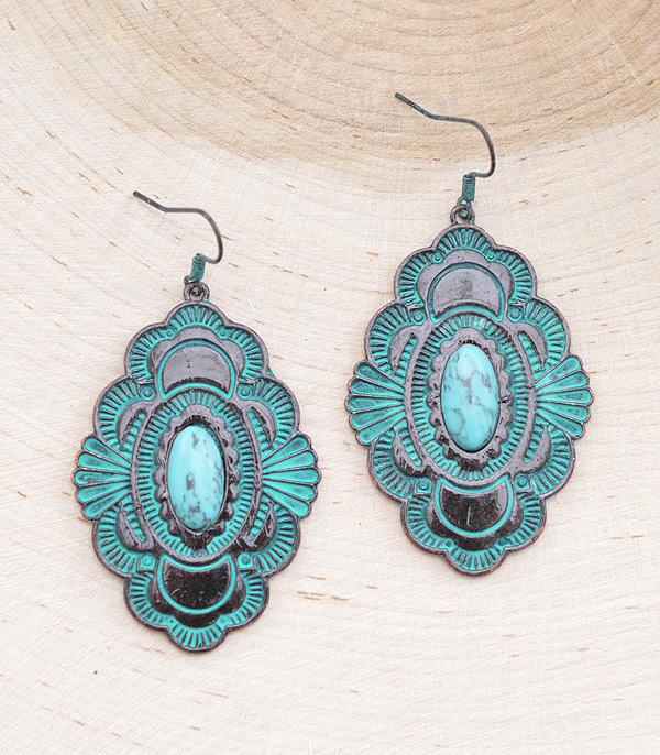 EARRINGS :: WESTERN HOOK EARRINGS :: Wholesale Western Semi Stone Concho Earrings