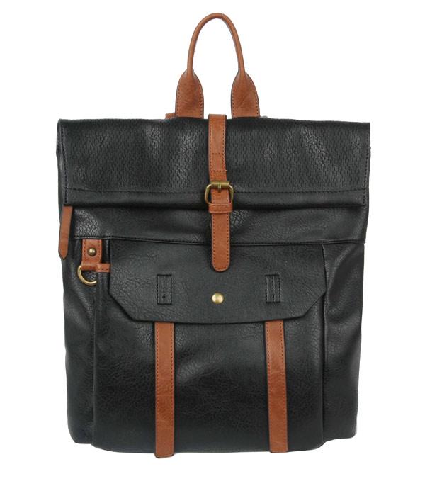 HANDBAGS :: FASHION BACKPACK :: Wholesale Buckle Fold Over Flap Backpack