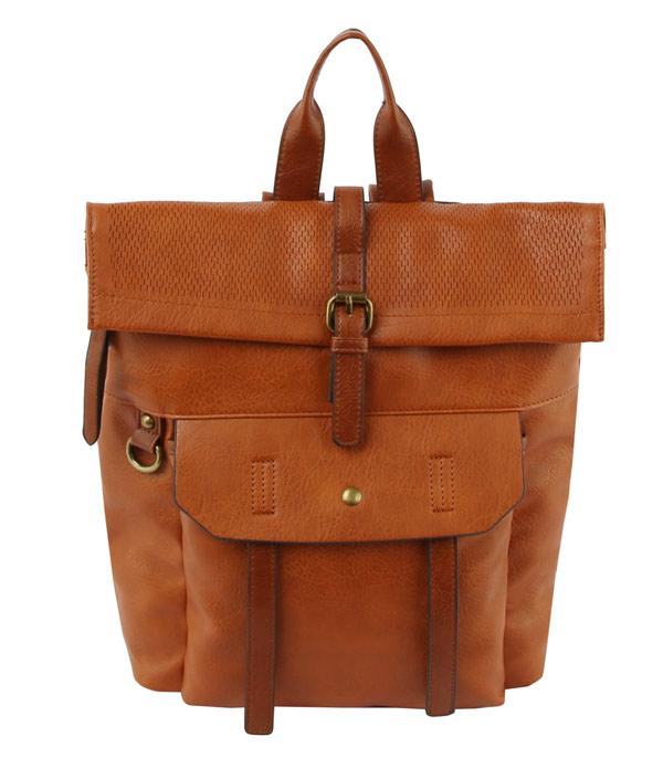 HANDBAGS :: FASHION BACKPACK :: Wholesale Fold Over Flap Everyday Fashion Backpack