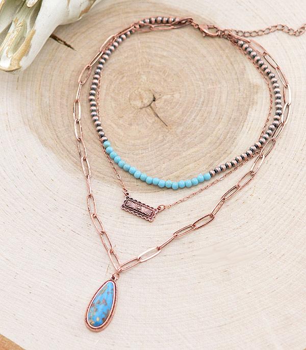 NECKLACES :: TRENDY :: Wholesale Western Turquoise Layered Necklace 