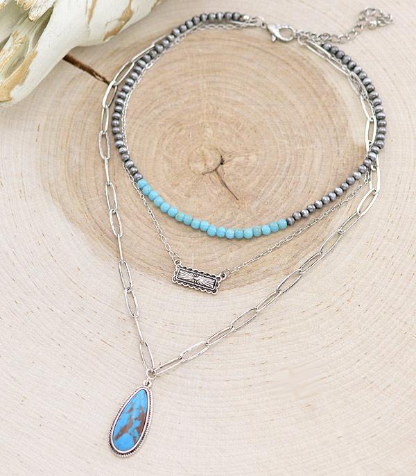 NECKLACES :: TRENDY :: Wholesale Western Turquoise Layered Necklace 