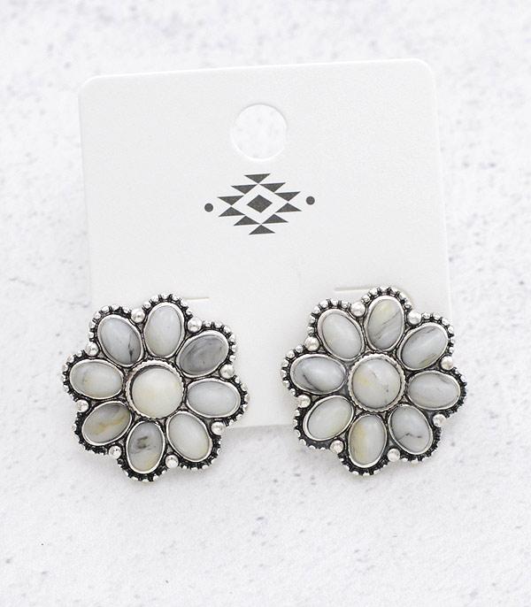 EARRINGS :: WESTERN POST EARRINGS :: Wholesale Western Semi Stone Concho Earrings